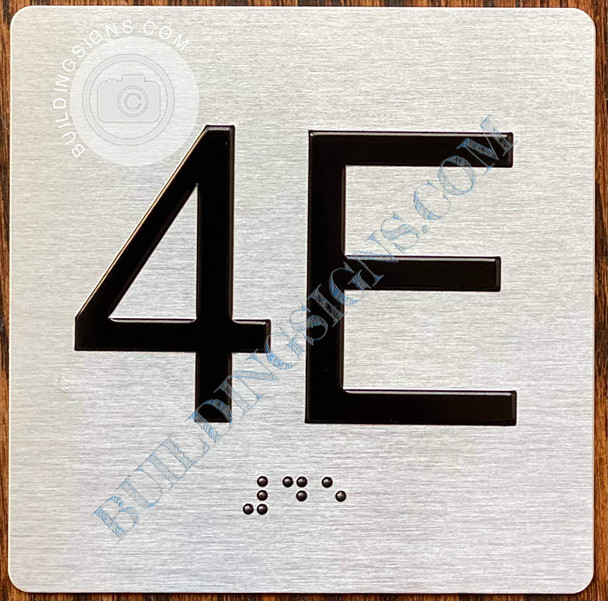 Apartment Number 4E  with Braille and Raised Number