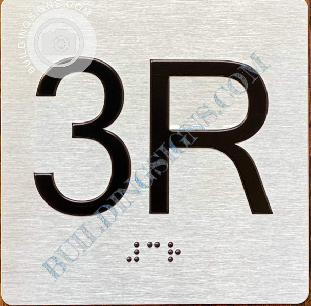 Signage Apartment Number 3R  with Braille and Raised Number
