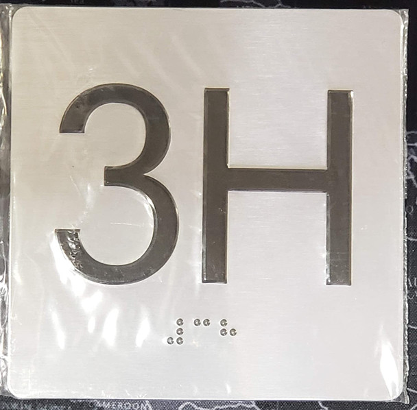 Apartment Number 3H  with Braille and Raised Number