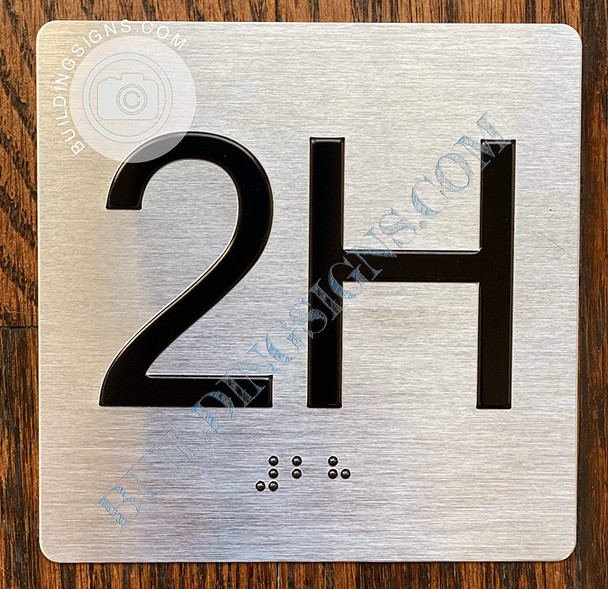 Apartment Number 2H  with Braille and Raised Number