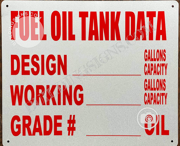 Sign Fuel Oil Tank Data  (White,Aluminum 12X10)-REF202101