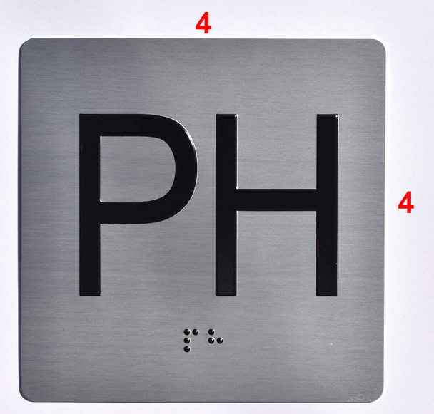 Apartment Number PH  with Braille and Raised Number