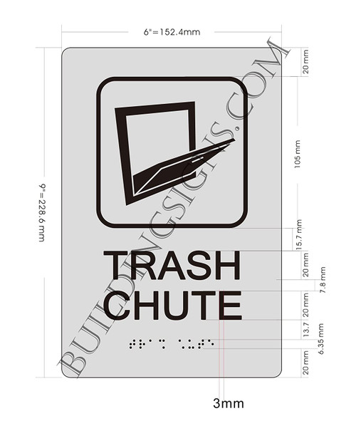 Trash Chute  -Braille  with Raised Tactile Graphics and Letters