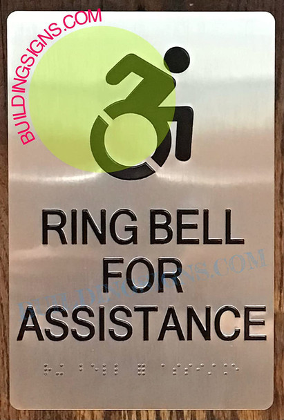 Signage Ring Bell for Assistance  -Braille  with Raised Tactile Graphics and Letters