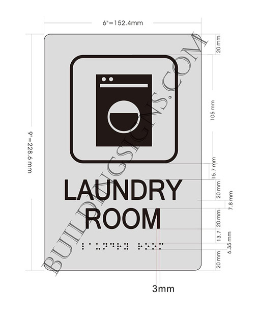 Signage Laundry Room  -Braille  with Raised Tactile Graphics and Letters