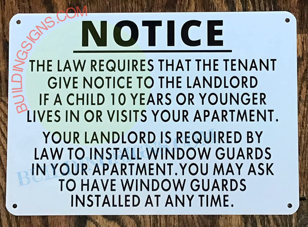 Signage Window Guard Notice - NYC HPD