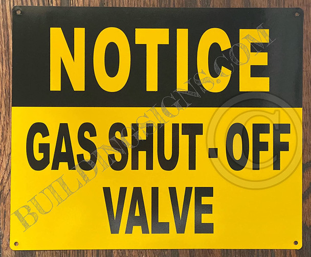 Sign Notice Gas Shut Off Valve