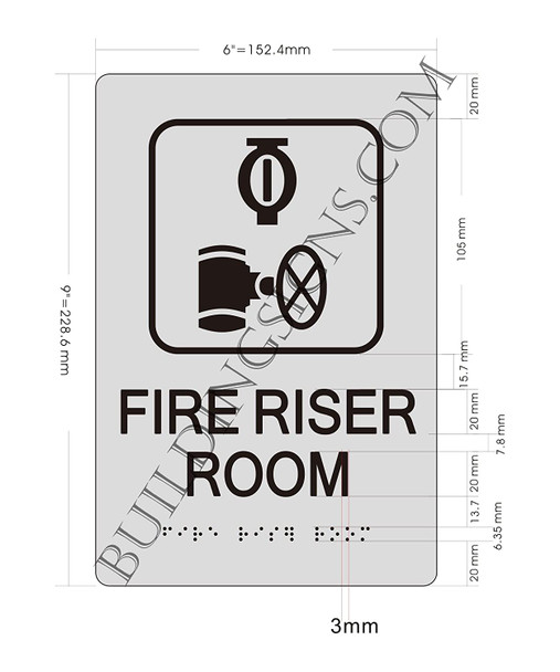 Signage FIRE Riser Room  -Braille  with Raised Tactile Graphics and Letters