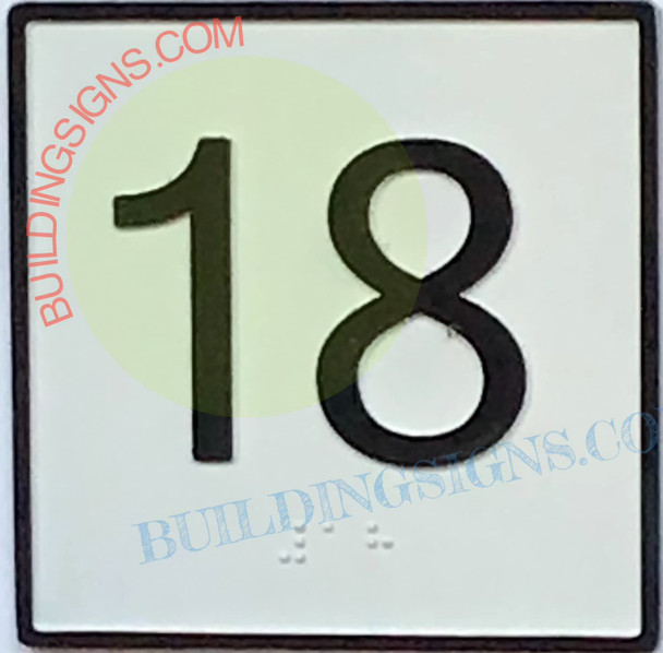 SIGNAGE Elevator Floor Number 18 SIGNAGE- Elevator JAMB Plate Floor 18