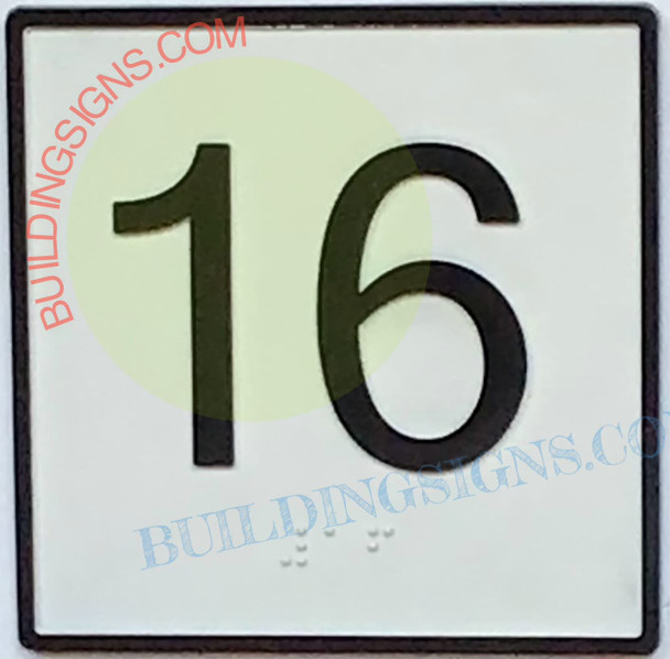 Elevator Floor Number 16 Sign- Elevator JAMB Plate Floor 16 Sign