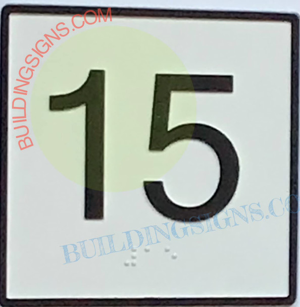 Elevator Floor Number 15 Sign- Elevator JAMB Plate Floor 15 Sign