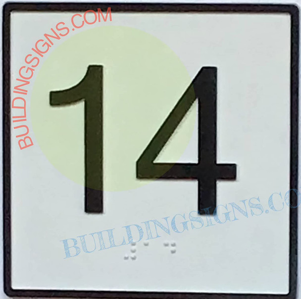 SIGNAGE Elevator Floor Number 14 SIGNAGE- Elevator JAMB Plate Floor 14