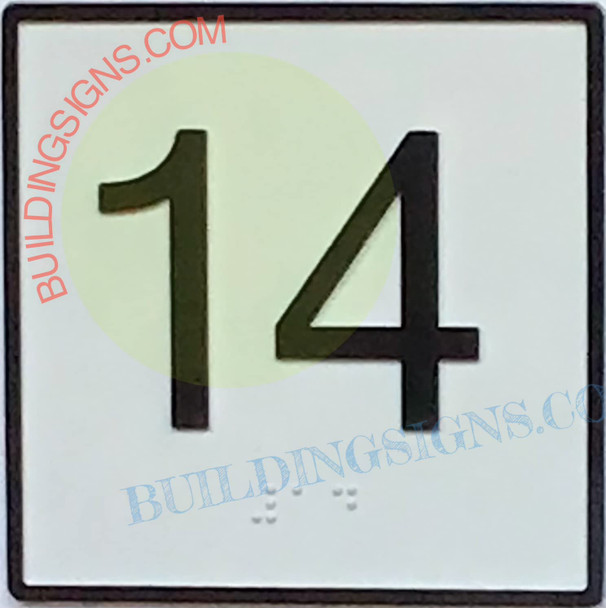 Elevator Floor Number 14 Sign- Elevator JAMB Plate Floor 14 Sign