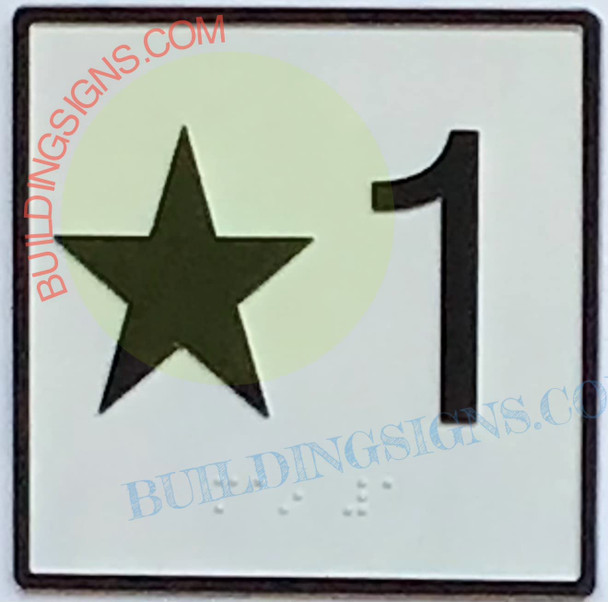 SIGN ELEVATOR FLOOR NUMBER STAR 1 SIGN- ELEVATOR JAMB PLATE FLOOR STAR 1