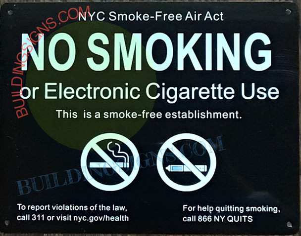 SIGNAGE NYC Smoke Free Act SIGNAGE"No Smoking or Electric Cigarette Use"-for Establishment - Black Rock LINE