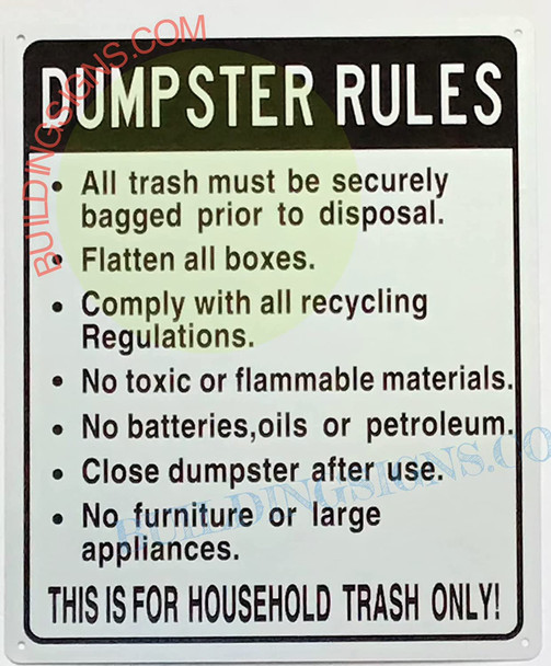 SIGNAGE Dumpster Rules SIGNAGE- for Household Trash ONLY