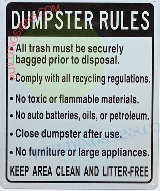 Dumpster Rules - Keep Area Clean and Litter-Free
