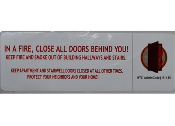 NYC HPD  In a Fire, Close All Doors Behind You SIGN