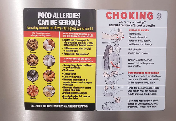 Restaurant Choking Magnet sign and Restaurant food allergies Magnet poster