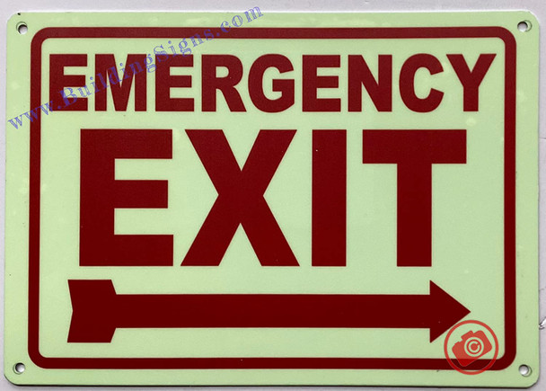 Photoluminescent EMERGENCY EXIT WITH RIGHT ARROW SIGN