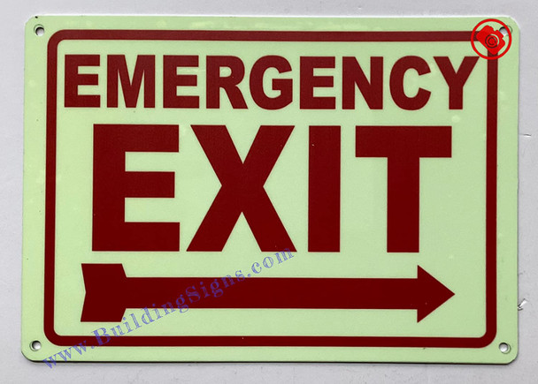 Photoluminescent EMERGENCY EXIT WITH RIGHT ARROW Signage