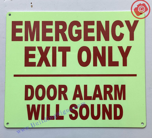 Photoluminescent EMERGENCY EXIT ALARM WILL SOUND AUTOMATICALLY WHEN DOOR OPENS SIGN