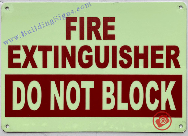 Photoluminescent FIRE EXTINGUISHER DO NOT BLOCK Signage