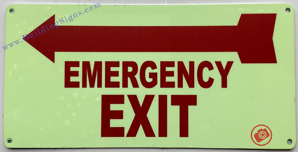 Photoluminescent EMERGENCY EXIT WITH ARROW left Signage