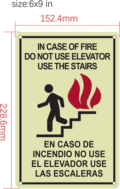 Photoluminescent IN CASE OF FIRE USE STAIRS ENGLISH/SPANISH