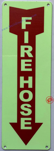 Photoluminescent FIRE HOSE ARROW DOWN SIGN