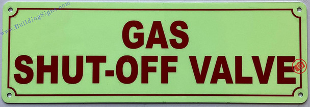 Photoluminescent GAS SHUT-OFF VALVE Signage