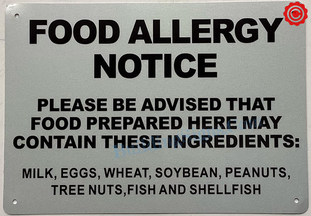 Food Allergy Notice - Resturant food allergy