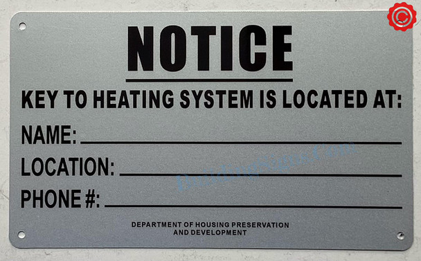 NOTICE KEY TO THE HEATING SYSTEM  -HPD