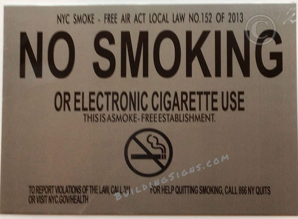 NYC NO SMOKING OR ELECTRONIC CIGARETTES Signage