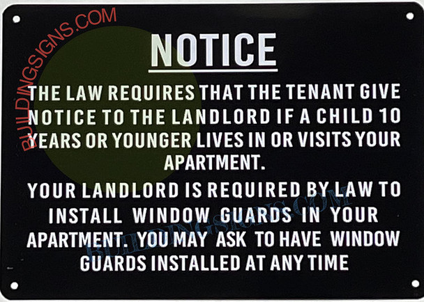 NYC Windows Guard Sign - HPD Sign