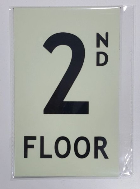 FLOOR NUMBER SIGN - 2ND FLOOR SIGN- PHOTOLUMINESCENT GLOW IN THE DARK SIGN