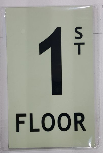 FLOOR NUMBER SIGN - 1ST FLOOR SIGN - PHOTOLUMINESCENT GLOW IN THE DARK SIGN