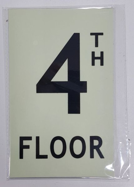 FLOOR NUMBER SIGN - 4TH FLOOR SIGN - PHOTOLUMINESCENT GLOW IN THE DARK SIGN