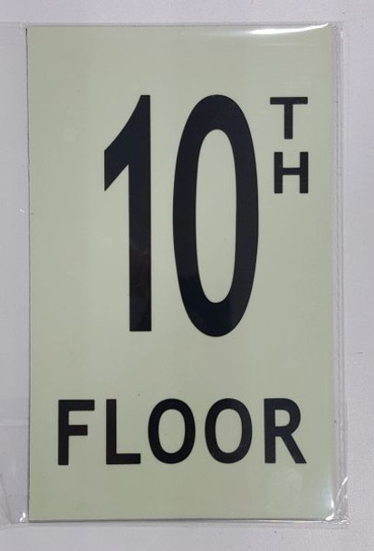 FLOOR NUMBER SIGN - 10TH FLOOR SIGN - PHOTOLUMINESCENT GLOW IN THE DARK SIGN