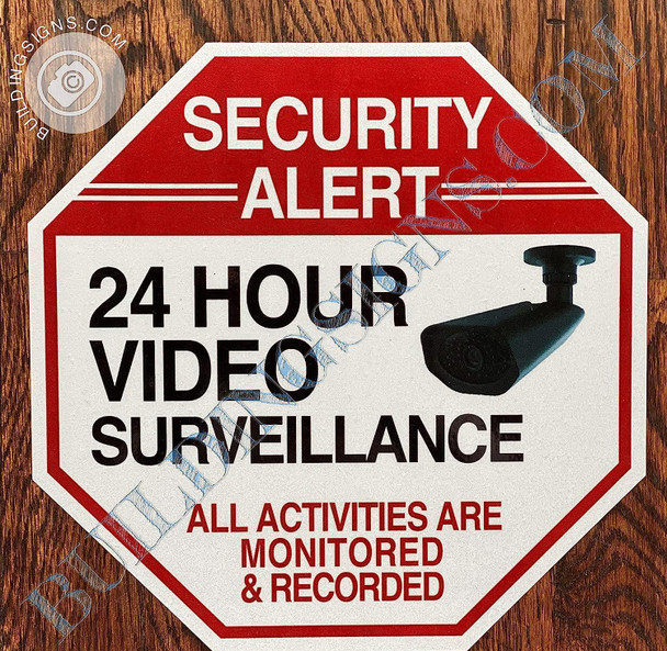 4 PACK -Security Alert 24 HOURS VIDEO SURVEILLANCE Signage