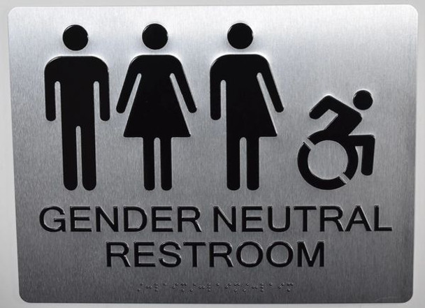 GENDER NEUTRAL RESTROOM Signage Accessable TACTILE Signage WITH BRAILLE, RAISED LETTER AND PICTOGRAM -The sensation line
