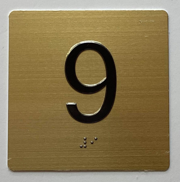 9TH FLOOR Elevator Jamb Plate Signage With Braille and raised number-Elevator FLOOR 9 number Signage  - The sensation line