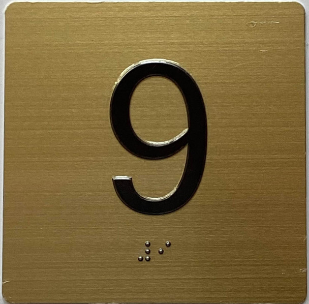 9TH FLOOR Elevator Jamb Plate sign With Braille and raised number-Elevator FLOOR 9 number sign  - The sensation line