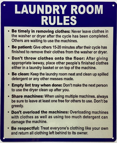 Laundry room rules Signage