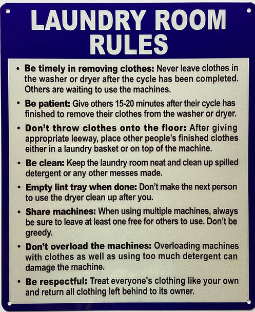 Laundry room rules sign
