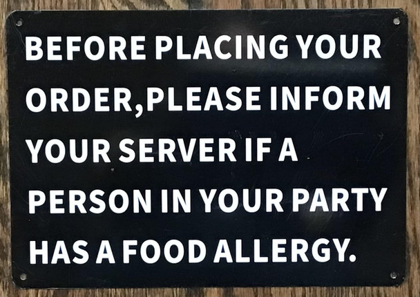 Sign RESTURANT FOOD ALLERGY WARNING