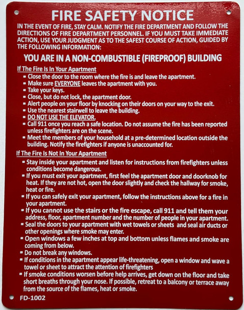 HPD NYC LOBBY FIRE SAFETY NOTICE FIRE PROOF BUILDING/FDNY LOOBY FIRE SAFETY NOTICE FIRE PROOF BUILDING Sign
