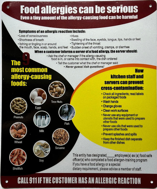 Sign FOOD ALLERGY CAN BE SERIOUS EVEN A TINY AMOUNT CAN BE HARMFUL