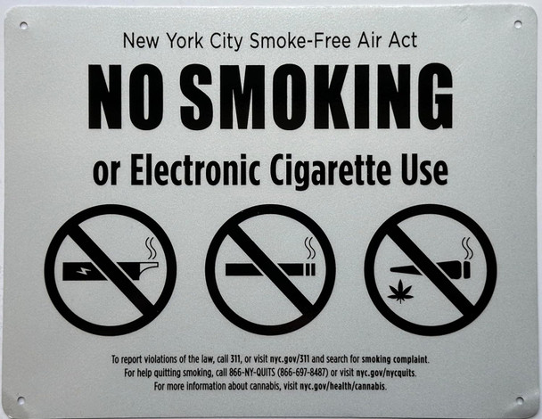 Signage  NYC NO SMOKING OR ELECTRONIC CIGARETTES  FOR RESTURANTS