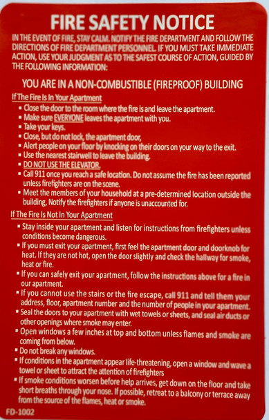 STICKER HPD NYC DOOR FIRE SAFETY NOTICE FIRE PROOF BUILDING/FDNY DOOR FIRE SAFETY NOTICE FIRE PROOF BUILDING Sign